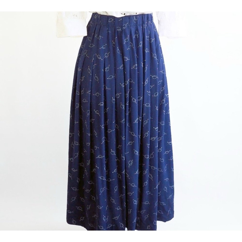 Susan Bristol New Traditions Navy Blue Nautical Rope Knot Pleated Midi Skirt 2W